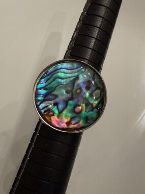 Hand Crafted Iridescent Abalone Ring with Blue-Green-Purple Sheen